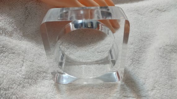 Huge, Thick Square Clear Lucite Bangle Bracelet - image 4