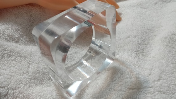 Huge, Thick Square Clear Lucite Bangle Bracelet - image 3