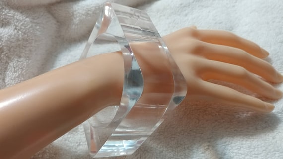Huge, Thick Square Clear Lucite Bangle Bracelet - image 1