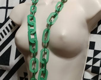 Vintage Green Lucite, Long Classic Chain Link,Necklace