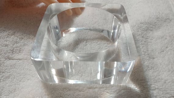 Huge, Thick Square Clear Lucite Bangle Bracelet - image 5
