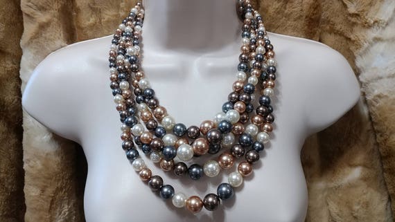 Statement 5 Strand Multi Colored Lucite/Resin Fau… - image 3