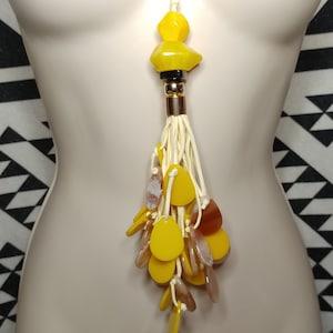 Vintage Yellow and Brown, End of Day Long Pendant Necklace