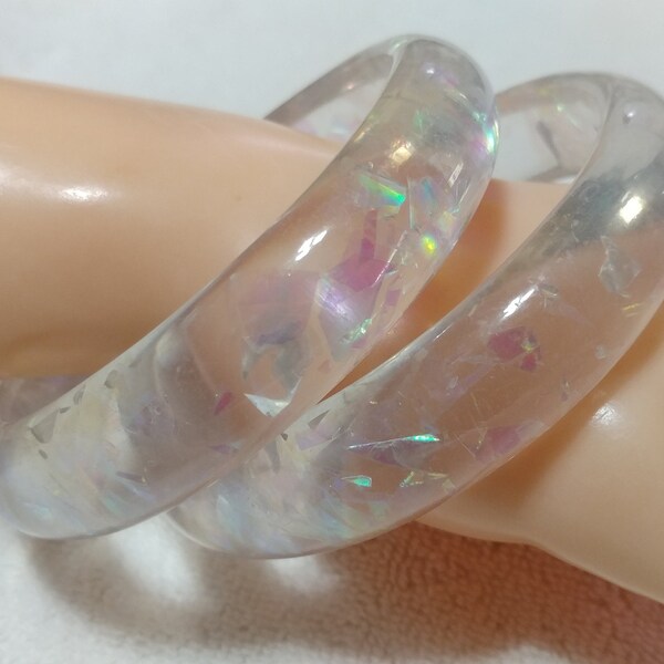 Vintage 2 pc. Rainbow Confetti Clear Lucite Bangle Bracelets