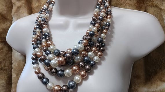 Statement 5 Strand Multi Colored Lucite/Resin Fau… - image 1