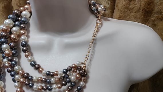 Statement 5 Strand Multi Colored Lucite/Resin Fau… - image 5