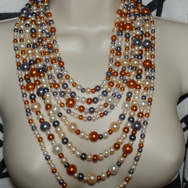 Vintage 8 Strand Multi Colored Lucite Bead Necklace Choker