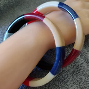 Vintage Multicolored Striped or Block Lucite Bangle Bracelets