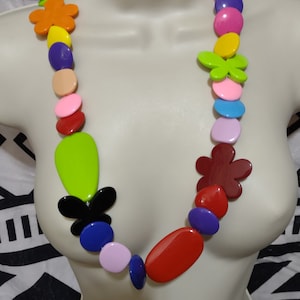 Vintage Multi Color and Shape Long Lucite Pendant Necklace