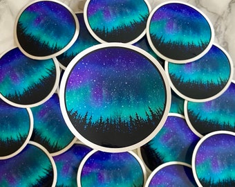 Naklejka zorzy polarnej z nocnym niebem