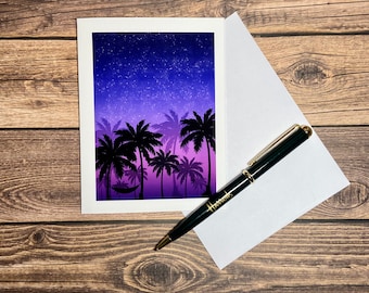 Blank Greeting Card Sunset Palms