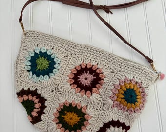 Handmade crochet crossbody bag , granny square purse