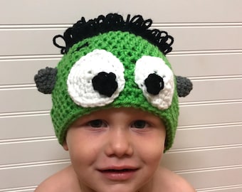 crochet halloween hat, frankenstein hat, toddlwr frankenstein hat, frankenstein costume, yarn wig, halloween wig