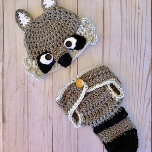 Crochet raccoon newborn outfit, crochet racoon, racoon hat, raccoon diaper cover, baby raccoon outfit, raccoon photography prop,