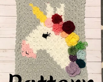 PATTERN, crochet unicorn wall hanging pattern, unicorn c2c graph, crochet tapestry pattern