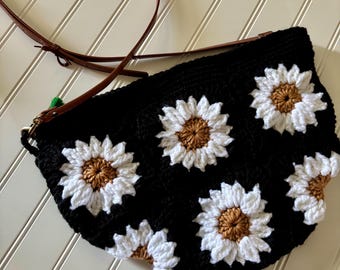 Handmade crochet crossbody bag , granny square purse