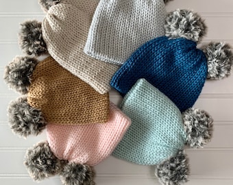 Newborn Double Pom Pom Hat: Soft Acrylic Baby Beanie