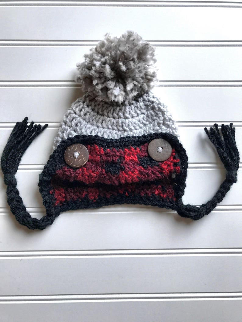 Crochet plaid hat lumberjack hat toddler lumber jack hat buffulo plaid hat adult lumberjack hat