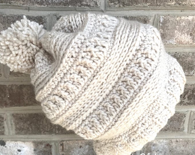 Crochet Slouchy Pom Pom Beanie: Handmade Adult Winter Hat