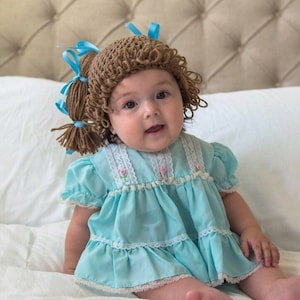 Crochet cabbage patch wig, brown cabbage patch wig, cabbage patch hat, cabbage patch costume, baby yarn wig, image 3