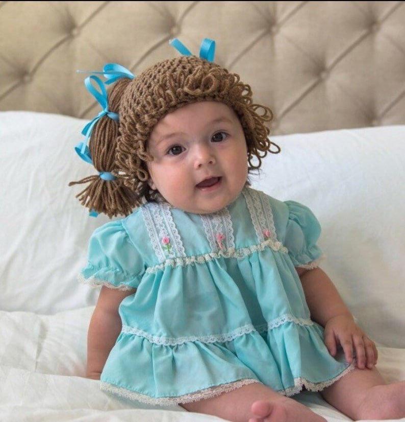 Crochet cabbage patch wig, brown cabbage patch wig, cabbage patch hat, cabbage patch costume, baby yarn wig, image 3