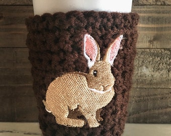Crochet bunny cozy, travel mug cozy, coffee mug cozy, coffee gifts, coffee lovers gift, bunny  gifts, coffee cozy, rabbit mug