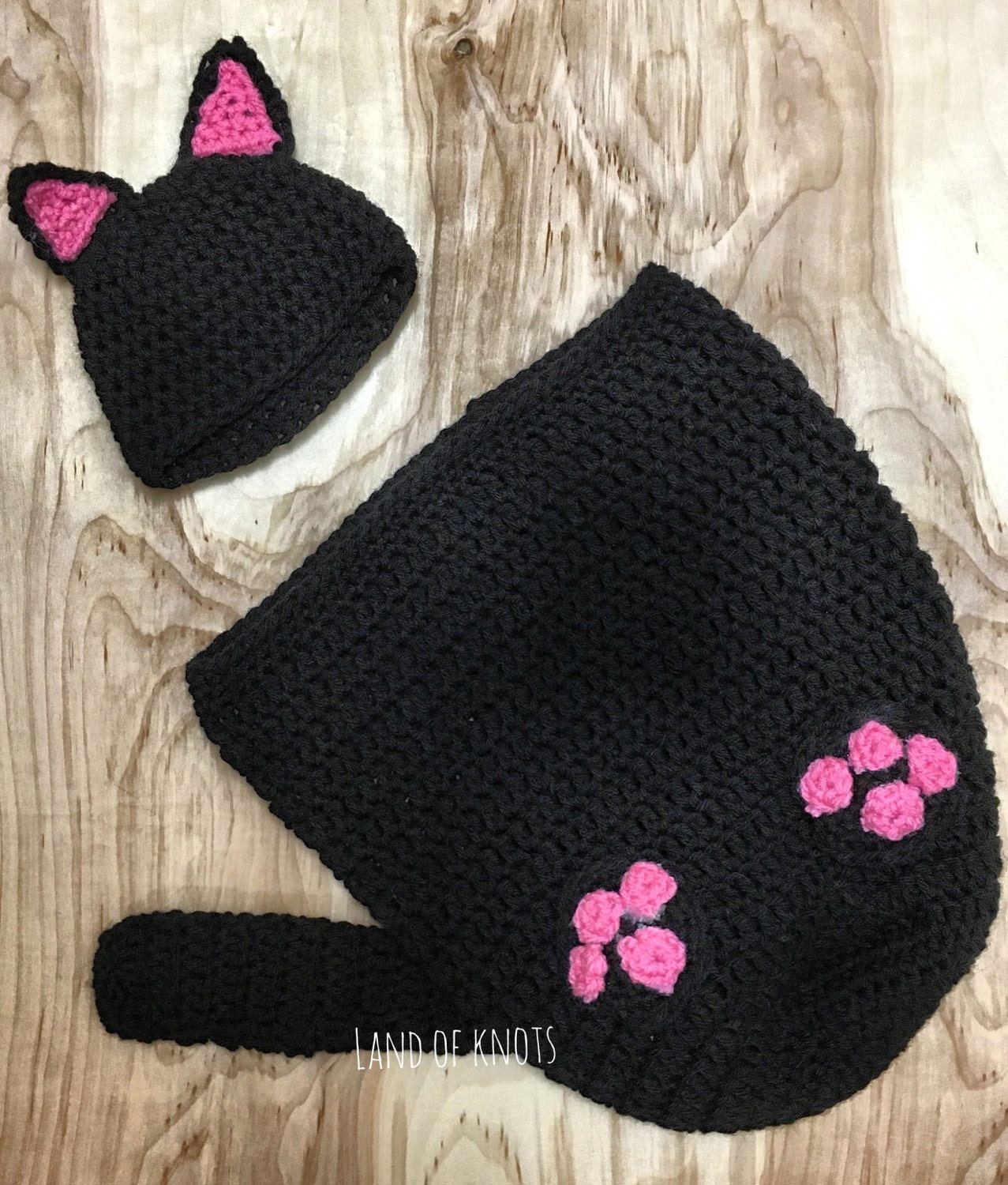 Crochet cat outfit newborn cat swaddle black cat hat Etsy