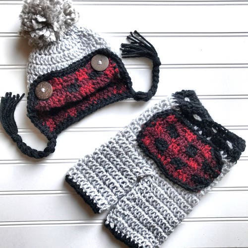 Crochet Lumberjack Outfit Lunberjack Hat Crochet Plaid Hat Etsy