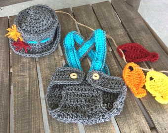 Crochet fisherman newborn outfit, baby fisherman outfit, fisherman&#39;s outfit, baby fishermans photo prop, newborn crochet outfit.