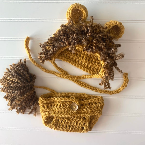 Crochet lion hat, crochet lion hat, newborn lion hat and diaper cover, crochet lion outfit, baby lion photography prop. .