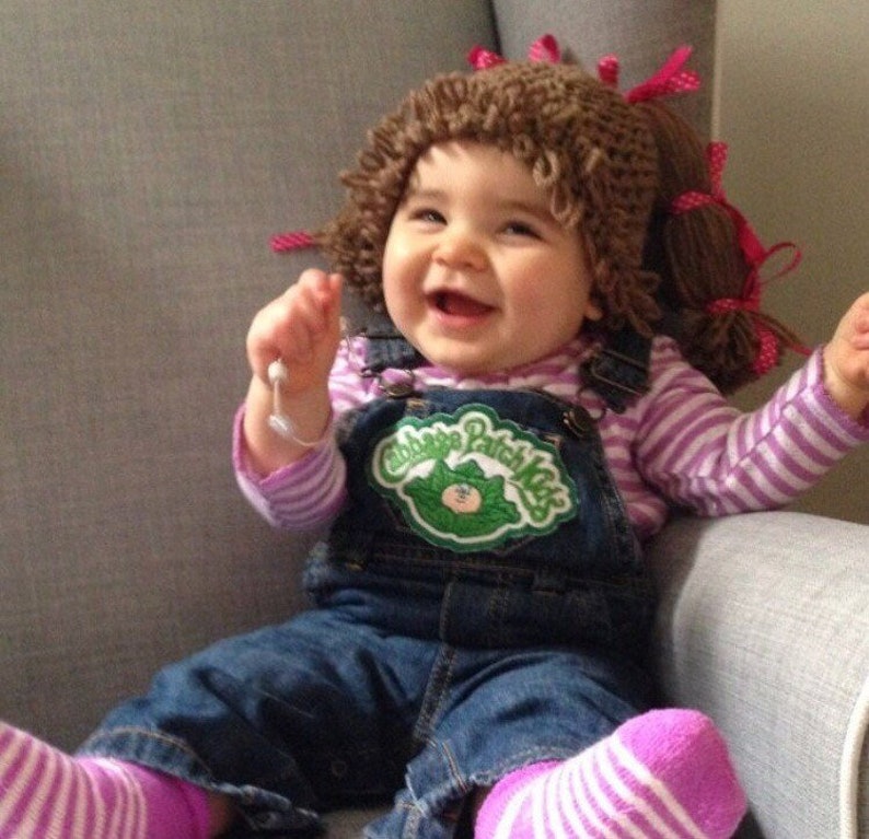 Crochet cabbage patch wig, brown cabbage patch wig, cabbage patch hat, cabbage patch costume, baby yarn wig, image 4