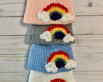 Gorro arcoíris para recién nacido, gorro de bebé de punto acrílico