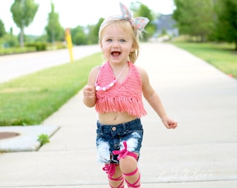 Crochet Toddler Crop Top with Fringe, Summer Outfit
