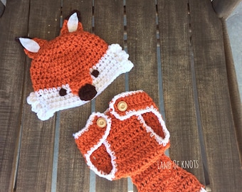 Crochet fox newborn outfit, crochet fox, fox hat, fox diaper cover, baby fox outfit, fox photography prop, crochet fox hat, woodland baby