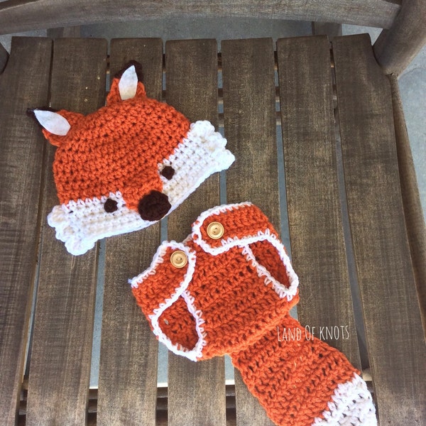 Crochet fox newborn outfit, crochet fox, fox hat, fox diaper cover, baby fox outfit, fox photography prop, crochet fox hat, woodland baby