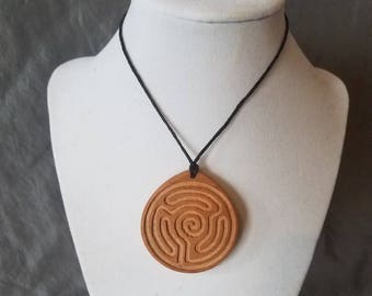 Wooden necklace, wooden labyrinth, labyrinth necklace, wood labyrinth, free shipping, finger labyrinth, relaxation, Spiritual necklace
