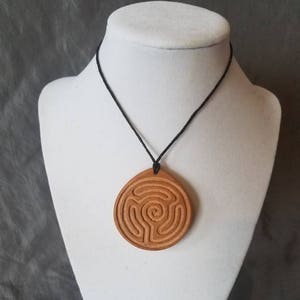 Wooden necklace, wooden labyrinth, labyrinth necklace, wood labyrinth, free shipping, finger labyrinth, relaxation, Spiritual necklace