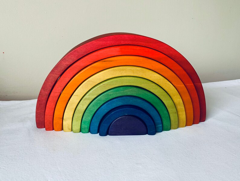 Rainbow stacker, puzzle, wooden rainbow puzzle, wooden toy, waldorf inspired, 2.75 thick, large rainbow stacker, image 7