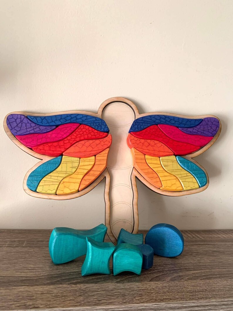 Wooden Dragonfly Puzzle, Chunky Blocks Puzzle, Nature Building Blocks ...