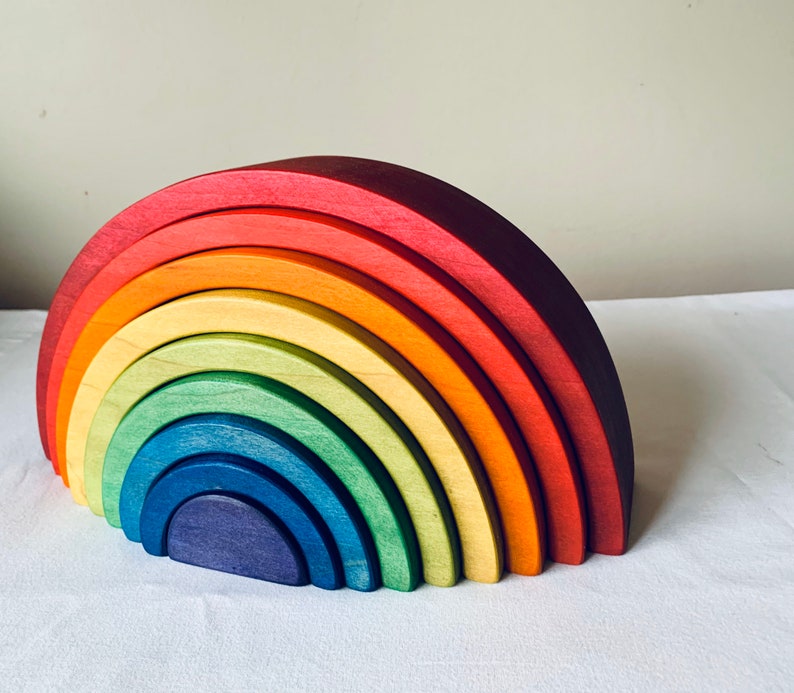 Rainbow stacker, puzzle, wooden rainbow puzzle, wooden toy, waldorf inspired, 2.75 thick, large rainbow stacker, image 3