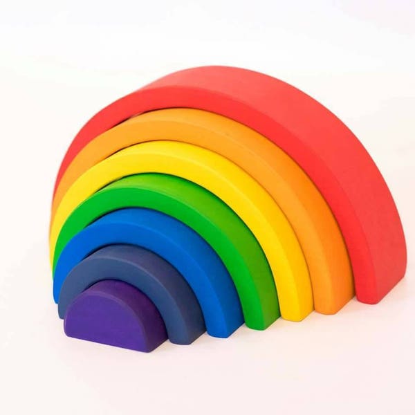 Rainbow stacker, rainbow puzzle stacker, puzzle, wooden toy, waldorf inspired, montessori inspired, reggio, 2.25" thick and 10" long