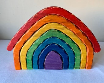 Rainbow House stacker, House stacking toy, rainbow puzzle stacker, wooden toy, waldorf inspired, montessori inspired,