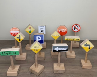 Lot 16 Panneaux De Signalisation Routière – Jeu En Bois – Apprentissage Sécurité – Dès 3 Ans – Couleurs Vives