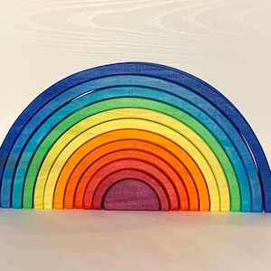 Rainbow stacker puzzle with semi circles set, rainbow puzzle, montessori inspired, 2.75" thick and 16" long,Montessori toy