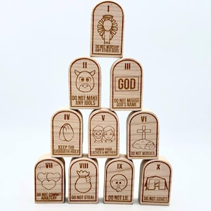 Wooden 10 Commandments Blocks | Christian Montessori Toy | Bible Storytelling Set | Religious Wooden Toys for Kids | Faith-Based Learning To
