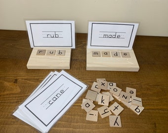 Cvc word builder, cvc cvce words, homeschool materials, tableau d’orthographe, apprendre à épeler, Charlotte mason learning, montessori materials