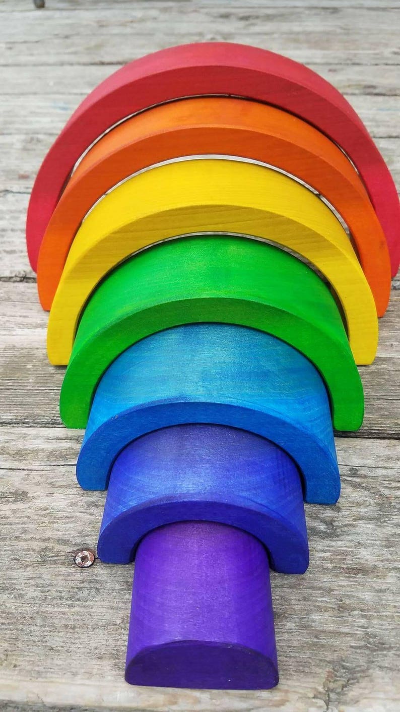 Empileur arc-en-ciel, empileur de puzzle arc-en-ciel, jouet en bois, inspiré de Waldorf, jouet montessori, 2,25 po. d'épaisseur et 10 po. de long, Montessori image 8