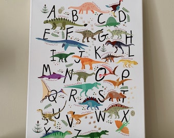 Dinosaur Alphabet, Alphabet poster, canvas poster, canvas print, montessori materials, kids room decor, wall decor, educational print, dino