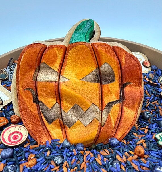 専用Halloween＊ブラウンパンプキン&アマランサス　フェイクスワッグ Wooden Pumpkin Puzzle, 3D Carved Halloween Jack-o'-lantern