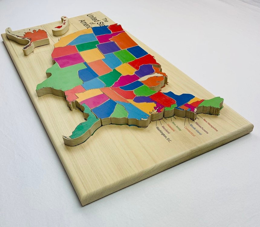 Usa Map Puzzle Wooden Puzzle Map Of The United States Etsy